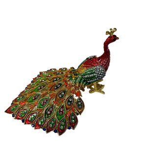 Jewelry Box Peacock with Faux Swarovski Crystal Multicolored‎ 3" to 4"